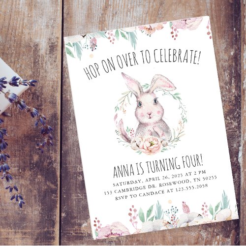 Hop On Over To Celebrate Bunny Birthday Invitation