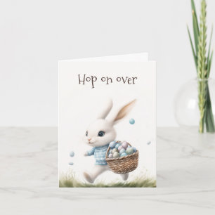 Hop On Over   Watercolor Easter Bunny Card