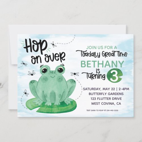 Hop on Over Watercolor Frog Birthday Invitation