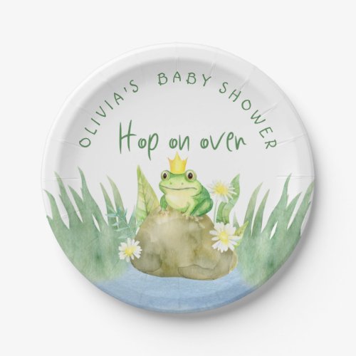 Hop on over Watercolor Princess Frog Baby Shower Paper Plates