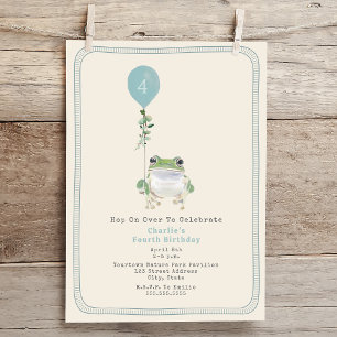 Hop On Over Woodland Frog Blue Boy Birthday Party Invitation