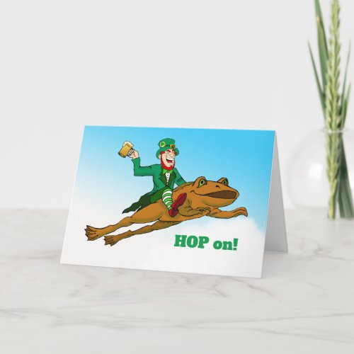 Hop on St Patricks Day Leprechaun Frog and Beer Card