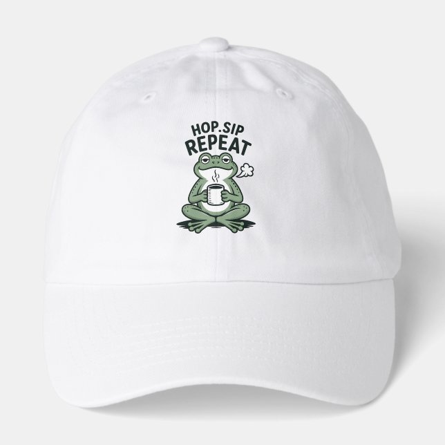Hop Sip Repeat Funny Frog Coffee Design Hat (Front)
