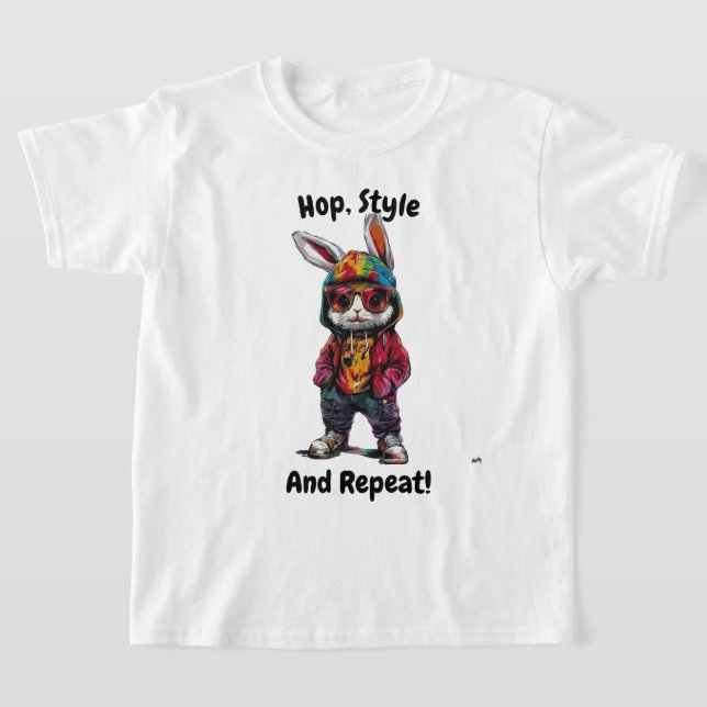 Hop, Style, and Repeat - Trendy Bunny Tee for kids (Laydown)