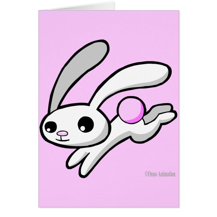 Hop the rabbit with fluffy pink tail greeting card