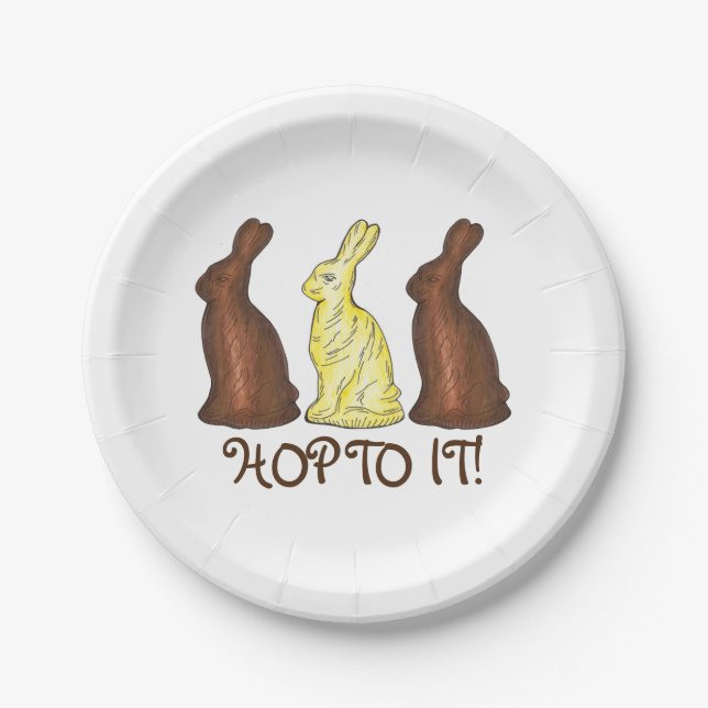 Hop To It Chocolate Easter Bunny Rabbit Candy Paper Plates (Front)