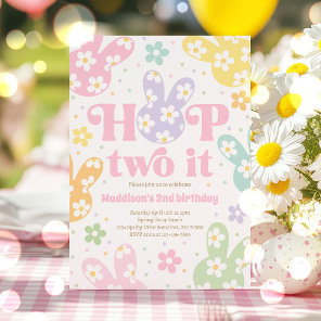 Hop Two It Bunny 2nd Birthday Pastel Daisy Floral Invitation