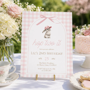 Hop Two It Pink Gingham Bunny 2nd Birthday Invitation