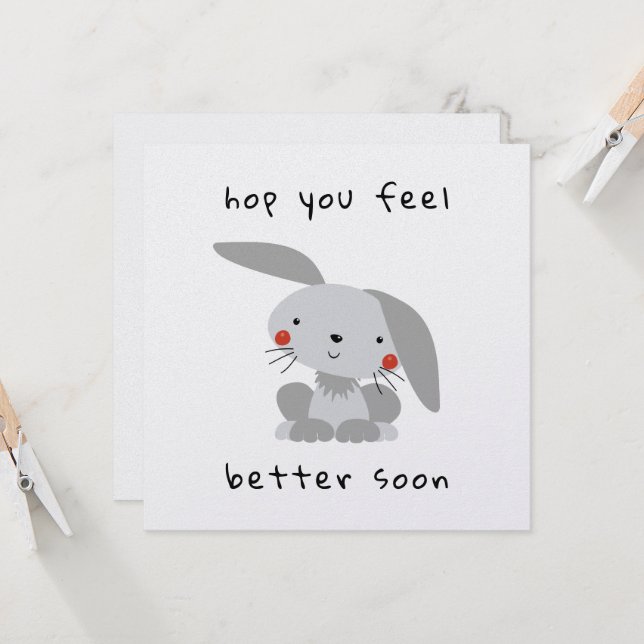 Hop You Feel Better Soon Cute Bunny Rabbit Card | Zazzle