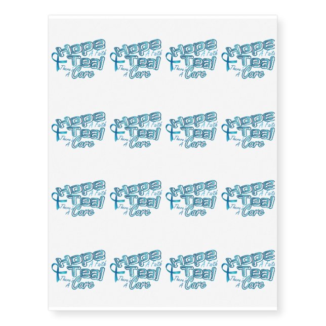 Hope A Faith Teal Ovarian Cancer Awareness Temporary Tattoos (Front)