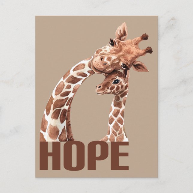 Hope Adorable Mom and Baby Giraffe Postcard (Front)