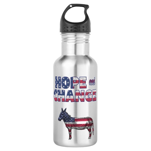 Hope and Change Democrat Donkey Water Bottle (Front)