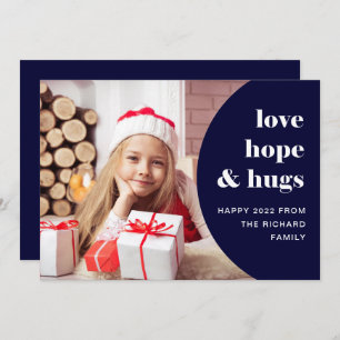 Hope and Hugs Curved Frame Photo Navy Blue Holiday Card