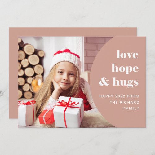 Hope and Hugs  Curved Frame Photo Trendy Neutral Holiday Card