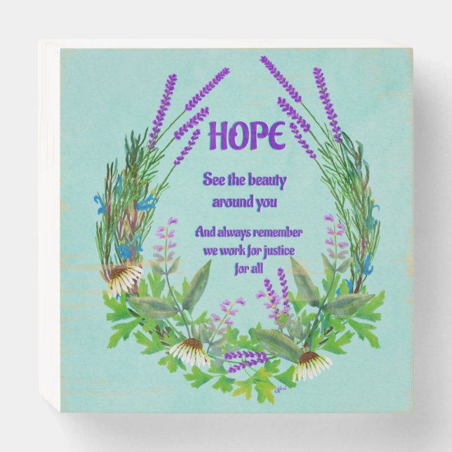 Hope and Justice Wooden Box Sign (Front Horizontal)