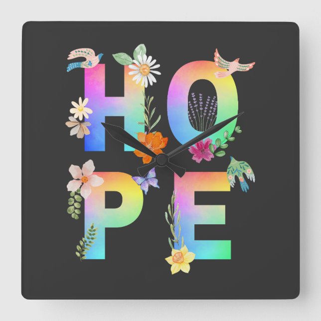 Hope Artistic Positive Motivational Inspirational Square Wall Clock (Front)