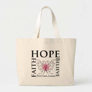 Hope Believe Faith - Breast Cancer Large Tote Bag