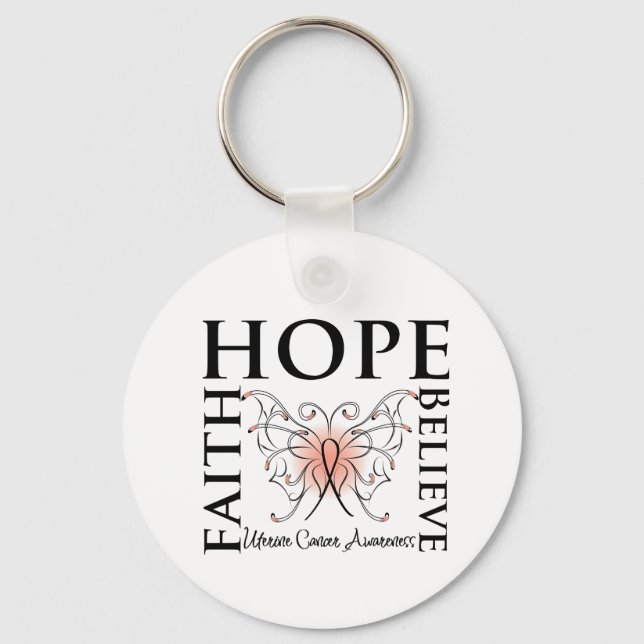Hope Believe Faith - Uterine Cancer Keychain (Front)