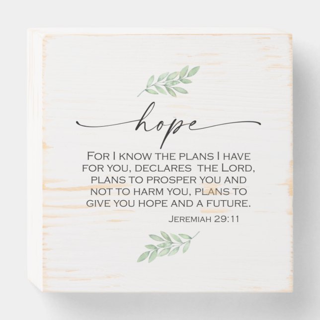 Hope Bible Verse from Jeremiah 29:11 Wooden Box Sign (Front Horizontal)