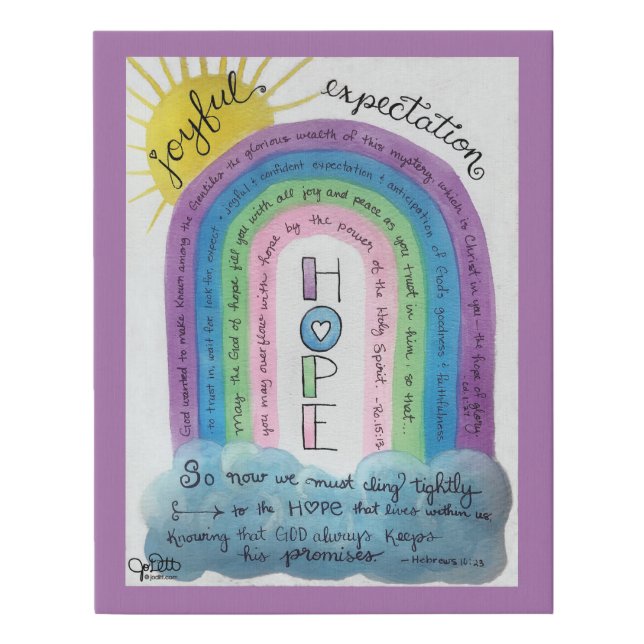 Hope Bible Verse Scripture Watercolor Rainbow Art Faux Canvas Print (Front)