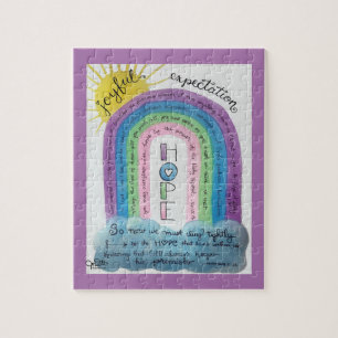 Hope Bible Verse Scripture Watercolor Rainbow Art Jigsaw Puzzle