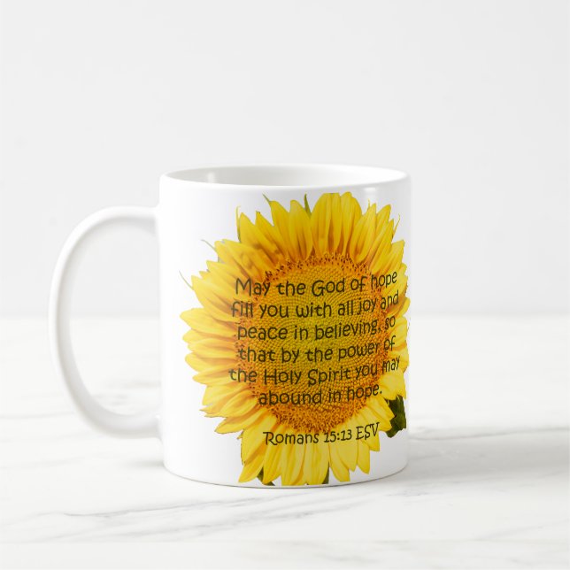 Hope Blooms: Romans 15:13 Sunflower Mug (Left)