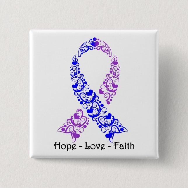 Hope Blue and Purple Awareness Ribbon Button (Front)
