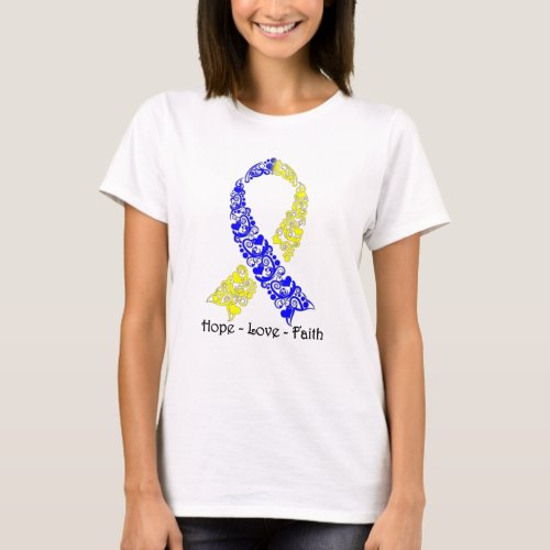 Hope Blue and Yellow Awareness Ribbon T_Shirt