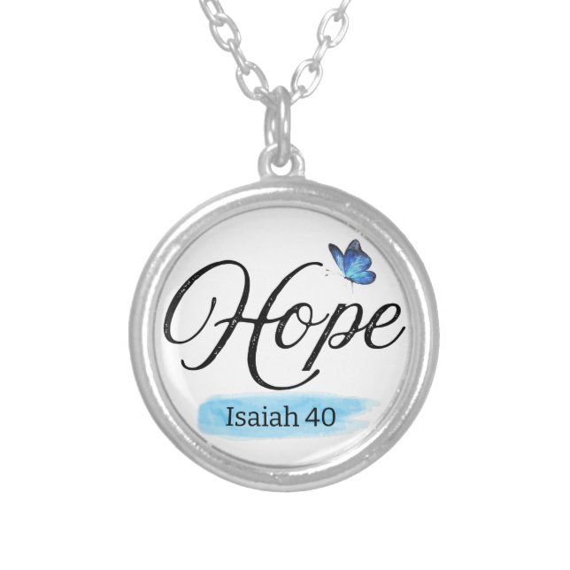 Hope Blue Butterfly Silver Plated Necklace (Front)