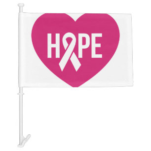 Hope Breast Cancer awareness pink ribbon on heart Car Flag