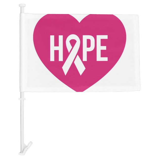 Hope Breast Cancer awareness pink ribbon on heart Car Flag (Front)