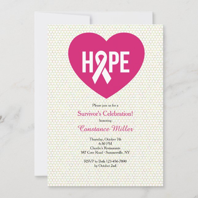 Hope Breast Cancer Ribbon Invitation (Front)