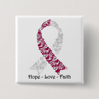 Hope Burgundy and White Awareness Ribbon Button