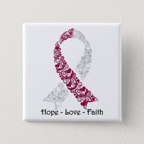 Hope Burgundy and White Awareness Ribbon Button