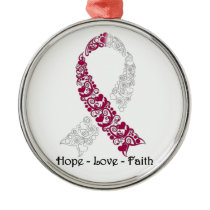 Hope Burgundy and White Awareness Ribbon Metal Ornament