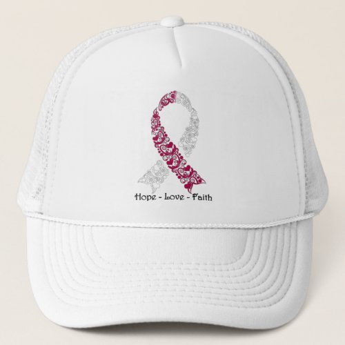 Hope Burgundy and White Awareness Ribbon Trucker Hat