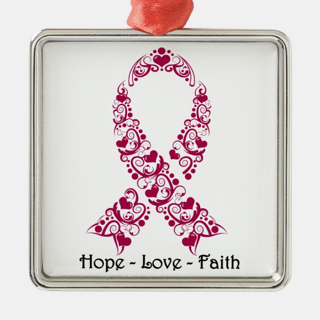 Hope Burgundy Awareness Ribbon Metal Ornament (Front)