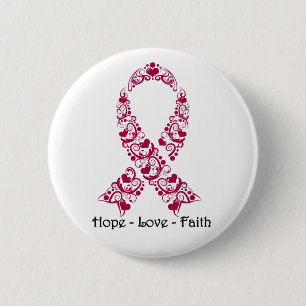 Hope Burgundy Awareness Ribbon Pinback Button