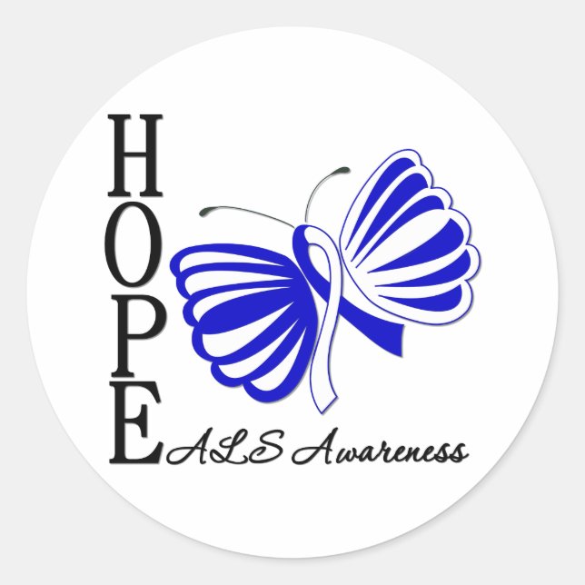 Hope Butterfly ALS Disease Classic Round Sticker (Front)