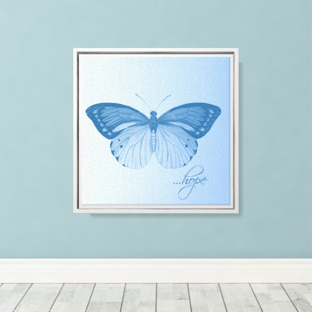 Hope Butterfly Blue Canvas Print (Insitu(Wood Floor))