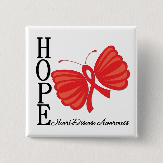 Hope Butterfly Heart Disease Button (Front)