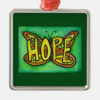 Hope Butterfly Word Art Gift Holiday Ornaments