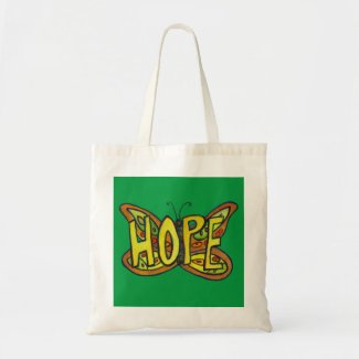 Hope Butterfly Word Art Inspirational Tote Bags