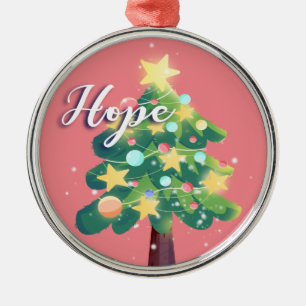 Hope Caption Carton Christmas Tree Pink Metal Ornament