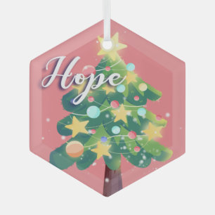 Hope Carton Christmas Tree Pink   Glass Ornament