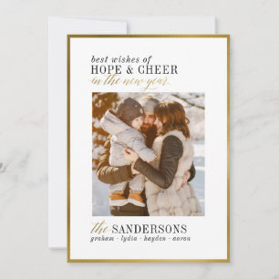 Hope & Cheer   Minimal White & Gold New Year  Holiday Card