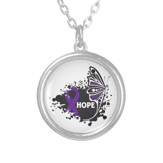Hope Chiari Malformation Butterfly Silver Plated Necklace (Front)