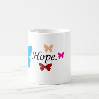 Hope coffee mug with colorful butterflies.