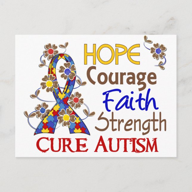 Hope Courage Faith Strength 3 Autism Postcard (Front)