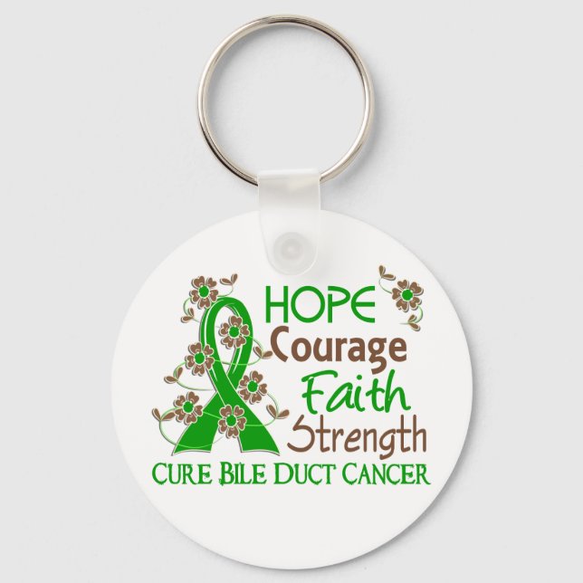 Hope Courage Faith Strength 3 Bile Duct Cancer Keychain (Front)